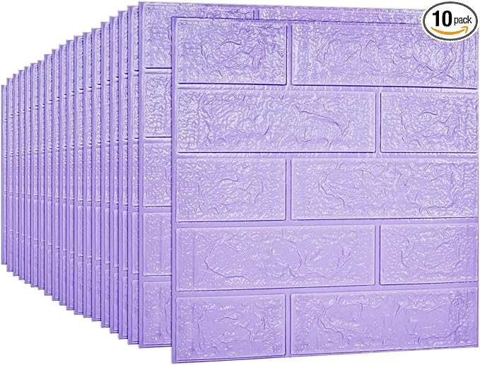 3D Wall Panels, 29 sq.feet Coverage, Printable Wallpaper Sticker with Self-Adhesive Waterproof Brick PE Foam Wall Panels Peel and Stick for Interior Wall Decor, Home Decoration 20 PCS Purple