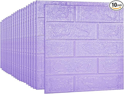 3D Wall Panels, 29 sq.feet Coverage, Printable Wallpaper Sticker with Self-Adhesive Waterproof Brick PE Foam Wall Panels Peel and Stick for Interior Wall Decor, Home Decoration 20 PCS Purple