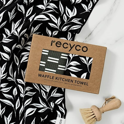 RECYCO Waffle Kitchen Towel Set of 2 - Quick Dry Microfiber Sustainable Dish Towels - Ultra Absorbent Reusable Cleaning Tea Towels - Lightweight Hand Towels,16”x 28”, Natural Rhythm