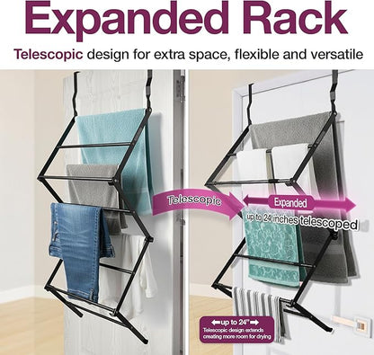 BLACK+DECKER Over The Door Expandable Telescopic Drying Rack, Clothes Organizer, Towel Hanger, Laundry, Collapsible, Black