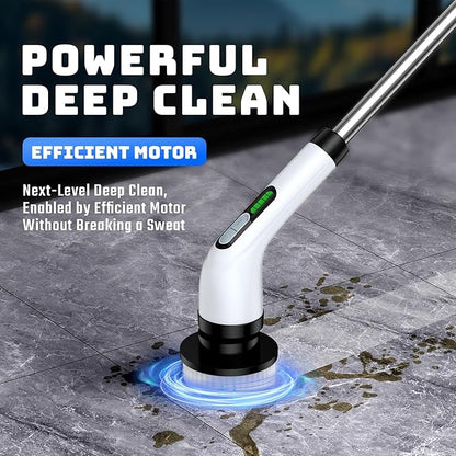 Electric Spin Scrubber for Bathroom: Shower Scrubber with Long Handle, Dual Speed Cordless Power Cleaning Scrub, 7 Brush Heads, IPX7 Waterproof Heavy Duty Cleaner Tools for Tub Tile Grout Wall