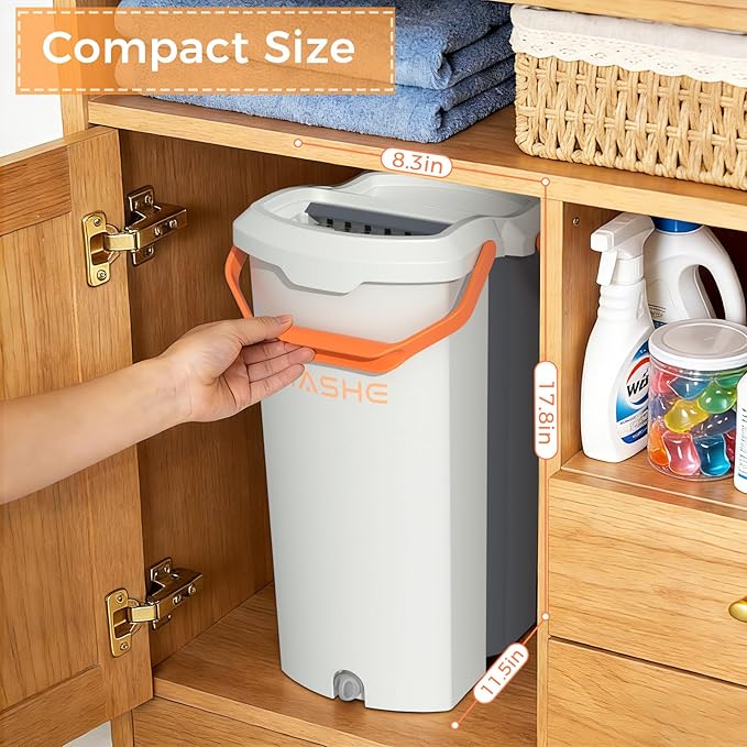 Mop and Bucket Set with Detachable Space-Saving Bucket, Mop for Floor Cleaning with Wringer, Wall Mop with 360° Rotating Mop Head, 2 Reusable Microfiber Mop Pads
