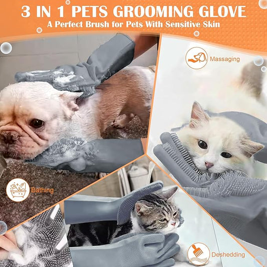 Pet grooming gloves,Dog washing gloves with High-Density Teeth with Five Finger Design to bathing and Massage for Dog
