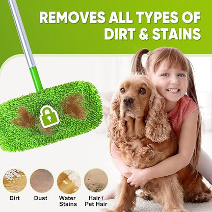 Reusable Mop Pads Fit Swiffer Sweeper, 4-Pack Microfiber Mop Replacement Pads, Washable Wet Mopping Cloths & Dry Sweeping Chenille Pads Refill for Floor Cleaning
