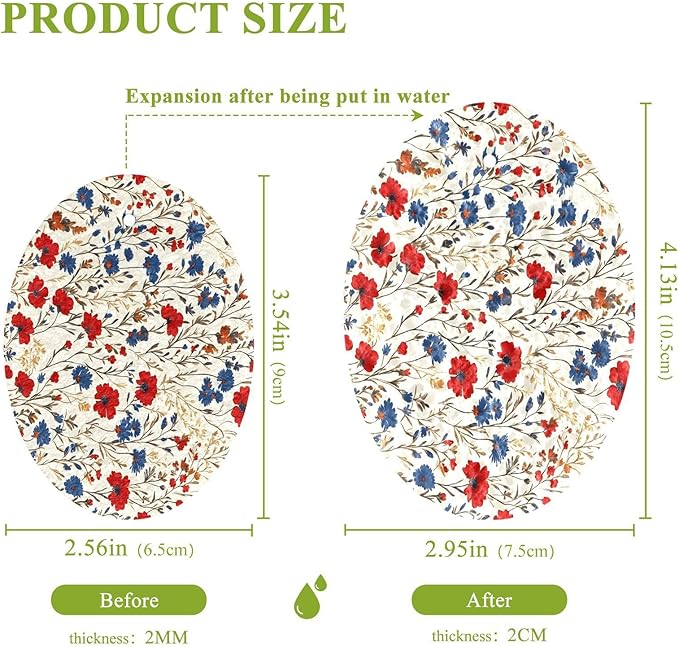 Red Blue Wildflowers Kitchen Scrub Sponges, Pop-up Kitchen Cleaning Sponges Reusable Dish Washing Sponges for Bathroom Household Cleaning 3 Pack - Non Scratch Scrubber