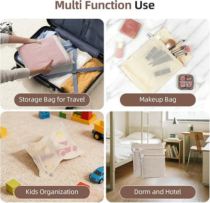 100% Cotton Mesh Laundry Bags, Premium Soft, No Dye, Set of 4, Natural
