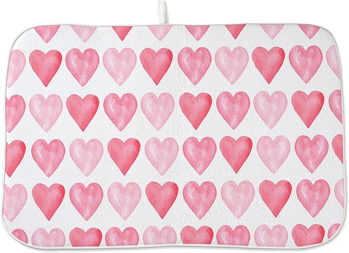 Valentine's Dish Drying Mat 18x24 Inches For Kitchen Counter Absorbent Pink Love Heart Kitchen Mother's Day Anniversary Wedding Drying Mat Pad For Home Kitchen,Dining Room,Office Decoration