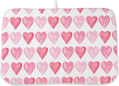 Valentine's Dish Drying Mat 18x24 Inches For Kitchen Counter Absorbent Pink Love Heart Kitchen Mother's Day Anniversary Wedding Drying Mat Pad For Home Kitchen,Dining Room,Office Decoration