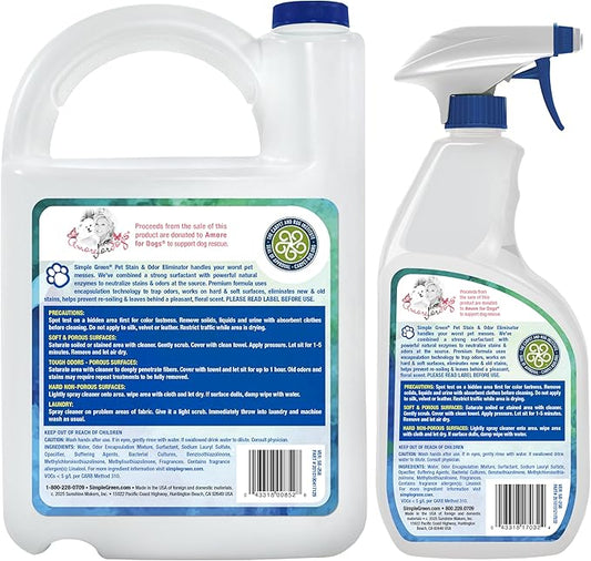 Simple Green Pet Stain and Odor Eliminator 32 oz Spray & 1 Gal Refill