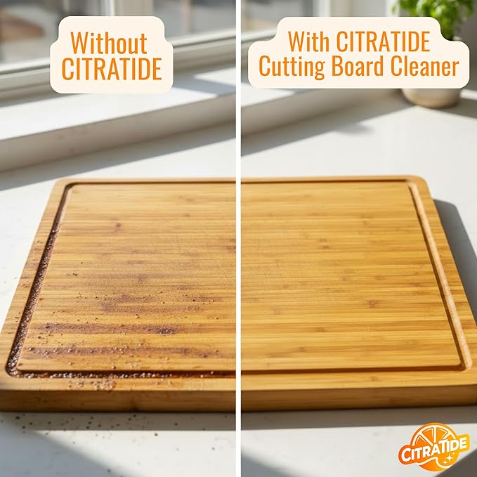 Cutting Board Cleaner Spray – Food Safe Cleaner & Conditioner for Wood, Bamboo, plastic cutting boards & Butcher Blocks – Plant-Based Citrus Power, Non-Toxic, USA Made (16 fl oz)