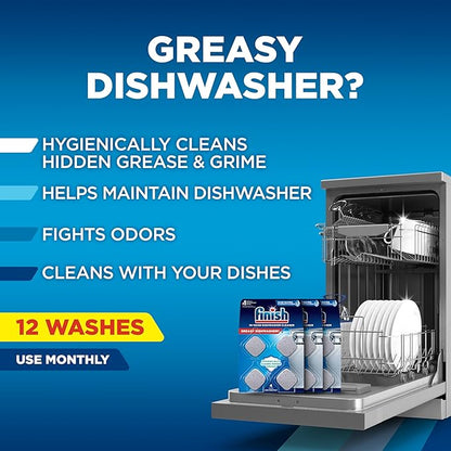 Finish Dishwasher Cleaner Tablets, Deep Cleans Hidden Grease & Grime, Fights Odors, No Extra Wash Cycle, Helps Maintain Dishwasher, 12 Month Supply, 12 Count