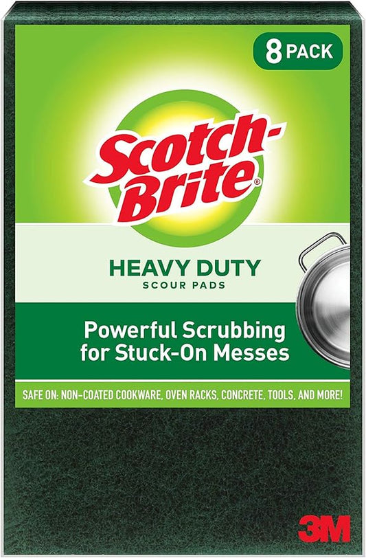Scotch-Brite Heavy Duty Large Scour 8 Pads, Scouring Pads for Kitchen and Dish Cleaning, (Pack of 4)