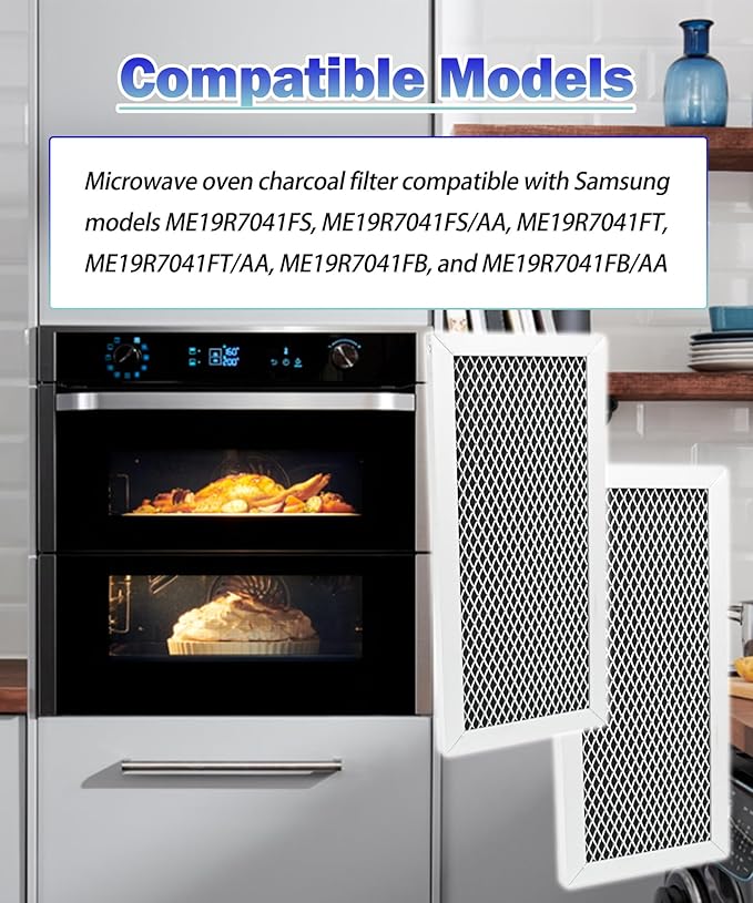 2-Pack Microwave Oven Charcoal Filter Fits for Samsung Model Numbers ME19R7041FS,W,B,T/AA, ME19R7041FS,W,B,G/AC,and More