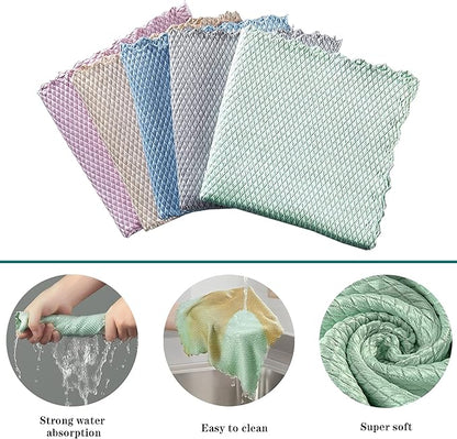 5Pcs Nanoscale Cleaning Cloth, Easy Clean Cloth, Fish Scale Microfiber Easycleanco Cloth, Reusable Lint Free Rags for Glass No Watermark or Streaks, Dishes, Mirrors (5 Colors,15.7 in x 11.8 in)