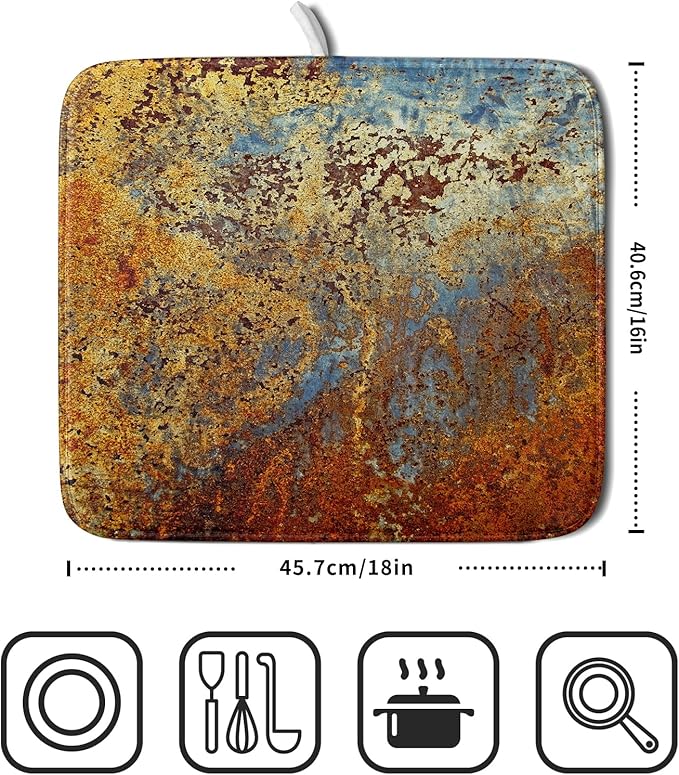Brown Rust Colorful Metal Rusty Steel Iron Dish Drying Pad 16 x 18 Inch With Absorbent Reversible Microfiber Modern Abstract Drying Mats Dish Drainer Mat Fast Dry For Kitchen Dining Room Decor