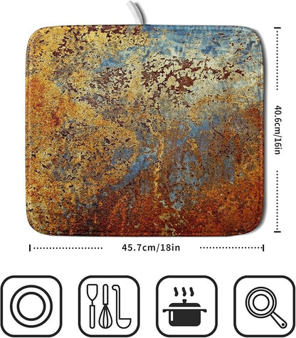 Brown Rust Colorful Metal Rusty Steel Iron Dish Drying Pad 16 x 18 Inch With Absorbent Reversible Microfiber Modern Abstract Drying Mats Dish Drainer Mat Fast Dry For Kitchen Dining Room Decor