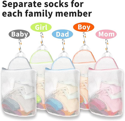 5Pcs Hanging Laundry Bags for Socks with S Hooks,12 X 10 inch 5 Color Mesh Laundry Bags for Washing Machine