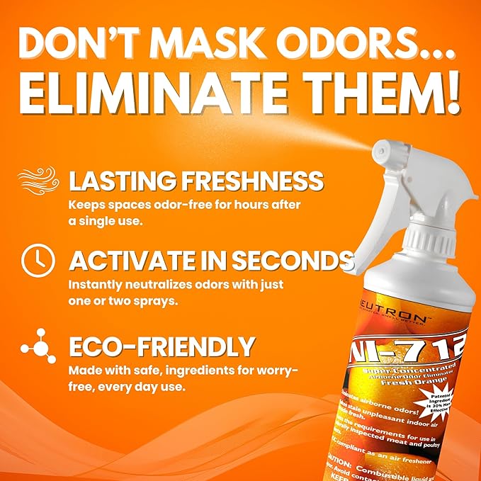 NI-712 Fresh Orange Odor Eliminator Spray (2 Bottles)– Powerful, Long-Lasting Odor Neutralizer – Instant Air Freshener for Home, Car & More – Pint-Sized (16 oz)