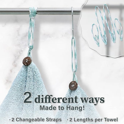myHomeBody Hand Towels with Hanging Loops, Absorbent Charcoal Fiber Cleaning Clothes with Coconut Shell Button for Kitchen, Round Shape, Set of 2, Pine Green