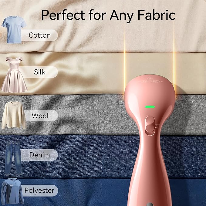 HiLIFE Steamer for Clothes, 1100W Clothes Steamer, Fast Wrinkle Removal with Large 300ml Tank, Ideal for All Fabrics, Easy to Use, Compact and Portable Travel Garment Steamer-Pink