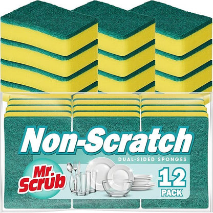 Sponges Kitchen Scrub Dish Sponge Scouring Pad, 12 Pack Cleaning Brush Scrubber Supplies for Soap, Dishwashing Dinnerware Sets Pan Pot Towels Cloth Rags Holder Glass Dishwasher Sink Bathroom