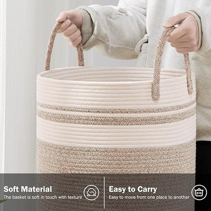 YOUDENOVA Woven Rope Laundry Hamper Basket, 100L Tall Laundry Basket, Baby Nursery Hamper for Blanket Storage, Clothes Hamper for Laundry in Bedroom-Extra Large-Brown
