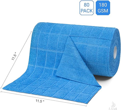 LIVOS Microfiber Cleaning Cloth Roll - 80 Pack, Reusable Paper Towels, Microfiber Towels for Cars, Super Absorbent Lint Free Cleaning Rags for House, Kitchen, Window-Check Blue, 11.5"x11.5"