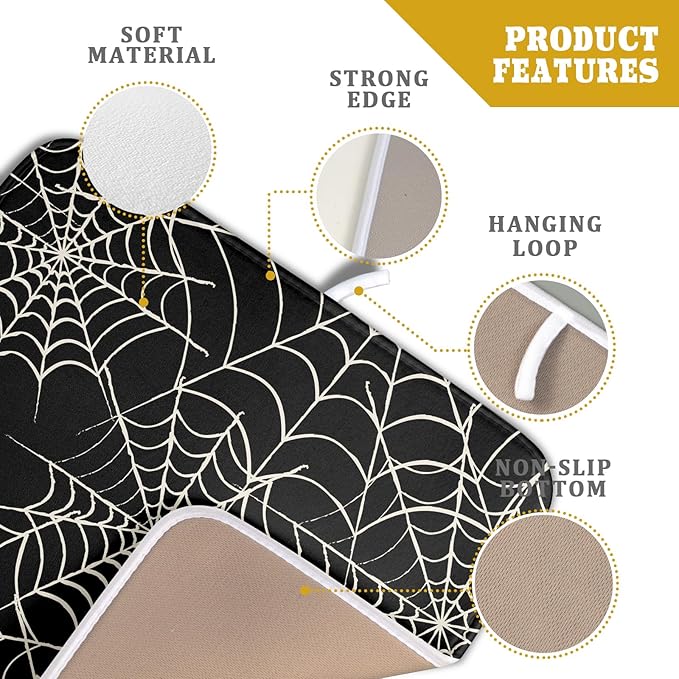 Halloween Dish Drying Mat for Kitchen Counter 16x18 Spider Web Black Holiday Scary Theme Absorbent Reversible Microfiber Drying Mats Kitchen Countertop Protector Dishes Drainer Pad
