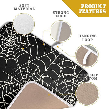 Halloween Dish Drying Mat for Kitchen Counter 16x18 Spider Web Black Holiday Scary Theme Absorbent Reversible Microfiber Drying Mats Kitchen Countertop Protector Dishes Drainer Pad