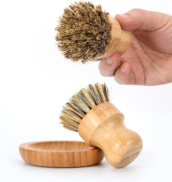 (NO Plastic) Dish Washing Brushes and Sponges, 2 Wood Brushes + 10 Natural Sponges + 5 Loofahs+ 2 Wood Brush Holders, Plastic Free Kitchen Cleaning Brushes (Zero Waste Kit)