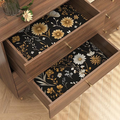 Laatse Vintage Floral Wallpaper Peel and Stick Black Leaf 17.5" x 118" Contact Paper Botanical Flower Self Adhesive Vinyl Waterproof Removable for Kitchen Bathroom Shelves Cabinet Drawer Table Decor