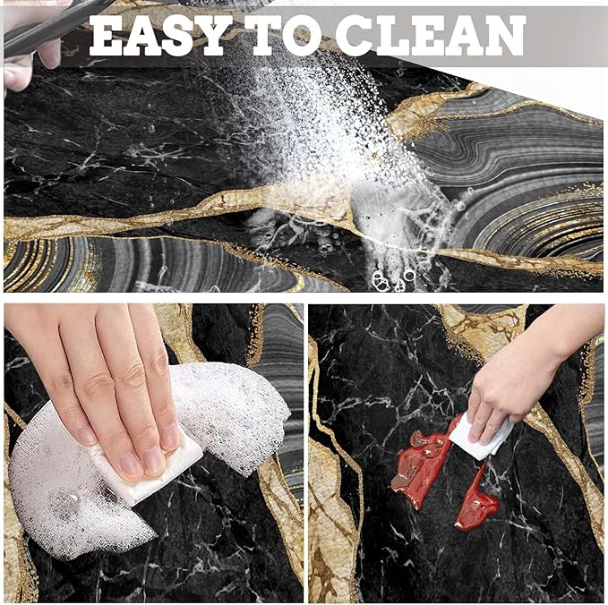 MCALK Marble Black Dish Drying Mat for Kitchen Counter, Gold Dish Drying Pad with Anti-Slip Rubber Base, Absorbent Kitchen Sink Mat with Modern Art Decor (1 pc 18" x 16")
