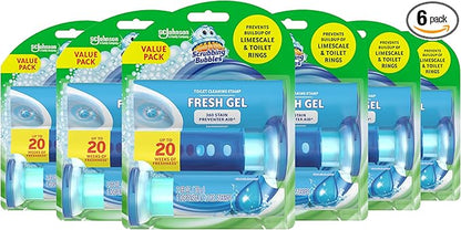 Scrubbing Bubbles Fresh Gel Toilet Bowl Cleaning Stamps, Automatic & Continuous Bathroom Toilet Cleaner Helps Prevent Limescale & Rings, Rainshower Scent, 1 Dispenser with 12 Stamps (6 Count)