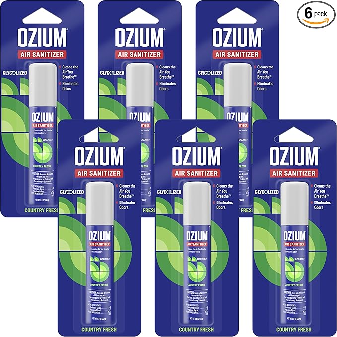 Ozium Air Sanitizer Spray - Room Odor Eliminator for Home, Car, and Office - Country Fresh Air Cleaner - 0.8 oz - 6 Pack