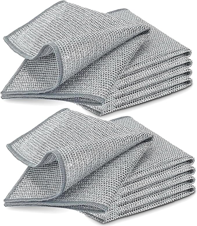 YinQin 10 PCS Double Layer Stainless Steel Scrubber Wire Dishwashing Cloth Non Scratch Stainless Steel Mesh Dish Cleaning Cloth 20x20cm Metallic Wire Cleaning Rag Towel for Kitchen Dish Sink Stove Top