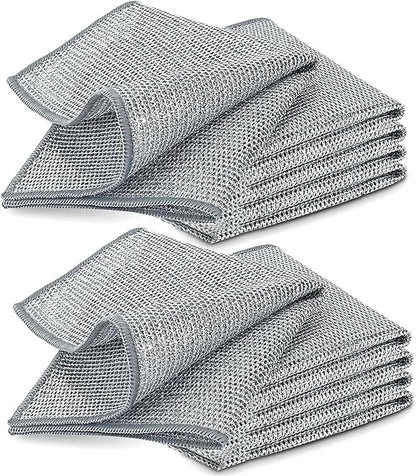 YinQin 10 PCS Double Layer Stainless Steel Scrubber Wire Dishwashing Cloth Non Scratch Stainless Steel Mesh Dish Cleaning Cloth 20x20cm Metallic Wire Cleaning Rag Towel for Kitchen Dish Sink Stove Top
