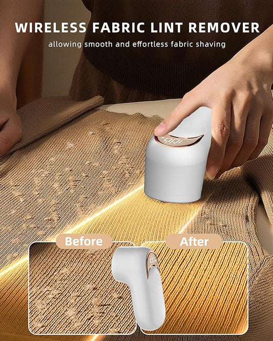 Fabric Shaver Lint Remover for Clothes, LED Display, 6-Leaf Blades, Rechargeable Sweater Defuzzer for Wool Cashmere Blanket Curtain Couch