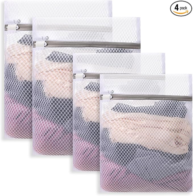 cobee 4 Pcs Mesh Laundry Bags for Delicates, Honeycomb Mesh Laundry Bags with Zipper Lingerie Bag Durable Wash Bag for Washing Delicates Clothes Socks Bra Lingerie