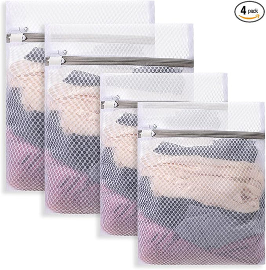 cobee 4 Pcs Mesh Laundry Bags for Delicates, Honeycomb Mesh Laundry Bags with Zipper Lingerie Bag Durable Wash Bag for Washing Delicates Clothes Socks Bra Lingerie
