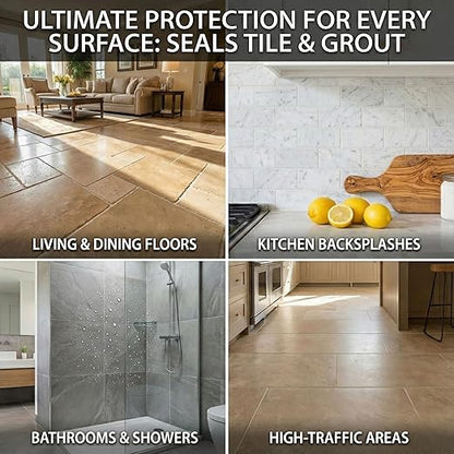 Grout Sealer,17.6 OZ Waterproof Grout Sealer for Shower, Floor, Kitchen - 100% Safe Tile Sealer Spray - Long Lasting Clear Grout Sealant for Stone, Bathroom, Marble - Indoor & Outdoor