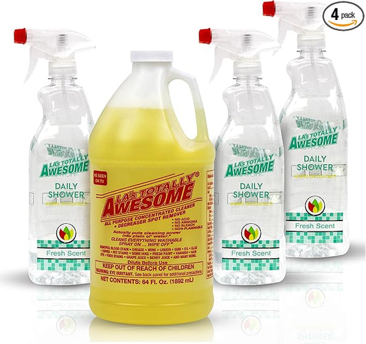 La's Totally Awesome All Purpose Cleaner, 64 oz, Mega Cleaner + Shower Cleaner Plant-Derived Spray 32oz (Pack of 3)