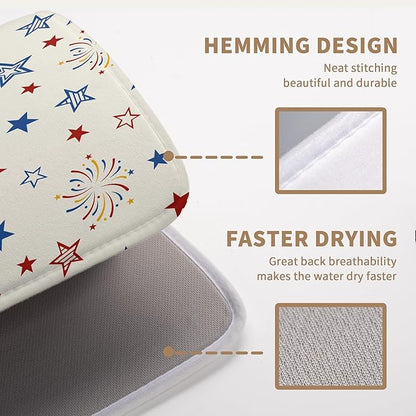 Patriotic Stars Dish Drying Mats 4th of July Dish Mat Kitchen Large Drying Matt Dishes Dryer Pad for Kitchen Counter Absorbent Microfiber Washable Foldable Reusable 18x24 in