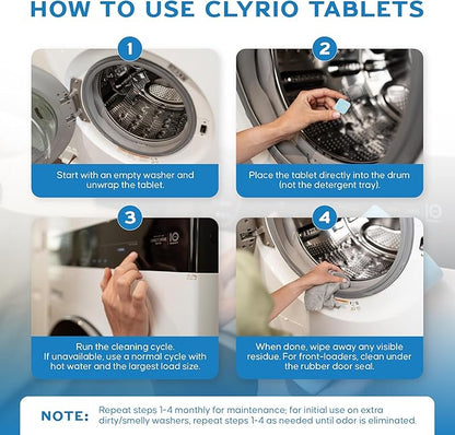 Clyrio Washing Machine Cleaner Tablets – Washer Odor Remover, Unscented Deep Clean for Smelly Washers, HE & Front Load, Septic Safe, 24 Count