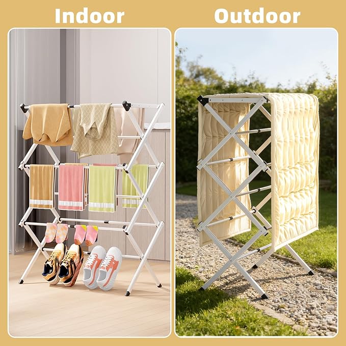BAKON Clothes-Drying-Rack-Foldable for Small Space, Laundry-Drying Rack Collapsible for Hanging Clothes, Metal Clothing Dry Rack Suit for Indoor & Outdoor, Dorm Room, Apartments, RV, White