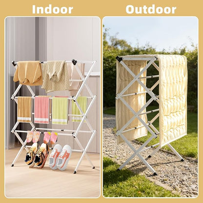 BAKON Clothes-Drying-Rack-Foldable for Small Space, Laundry-Drying Rack Collapsible for Hanging Clothes, Metal Clothing Dry Rack Suit for Indoor & Outdoor, Dorm Room, Apartments, RV, White