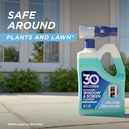 30 SECONDS Outdoor Window & Screen Concentrated Cleaner for Glass, Patio Doors, Fiberglass, Furniture - No Screen Removal Required, Spray & Rinse - Hose End Spray Attachment (2 PACK)