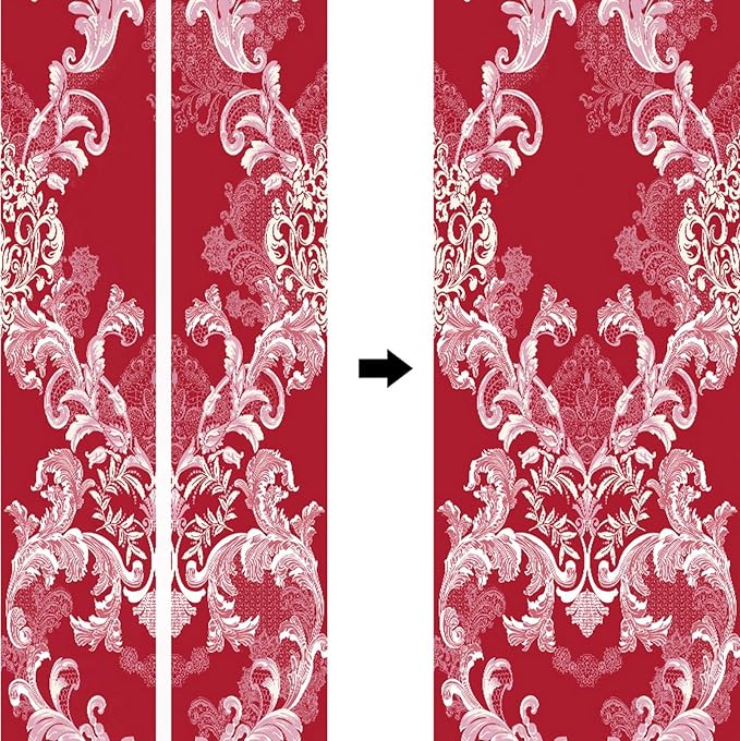 A.Monamour 3D Door Stickers for Interior Doors Damask Pattern of Flowers and Leaves in Red Color Vinyl Waterproof Self Adhesive Door Mural Decals for Bedroom Office Bathroom 85x215cm