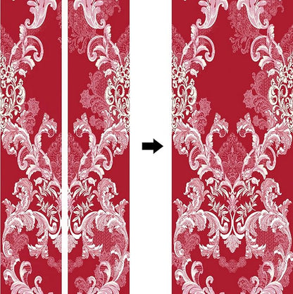 A.Monamour 3D Door Stickers for Interior Doors Damask Pattern of Flowers and Leaves in Red Color Vinyl Waterproof Self Adhesive Door Mural Decals for Bedroom Office Bathroom 90x200cm
