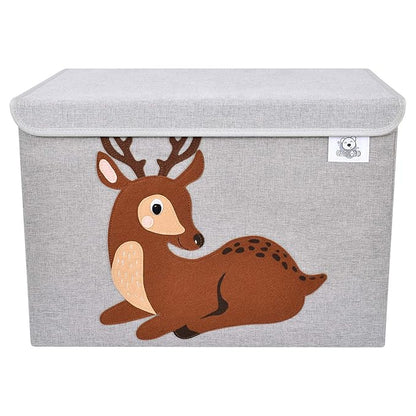 CLCROBD Foldable Large Kids Toy Chest with Flip-Top Lid, Collapsible Fabric Animal Toy Storage Organizer/Bin/Box/Basket/Trunk for Toddler, Children and Baby Nursery (Deer)