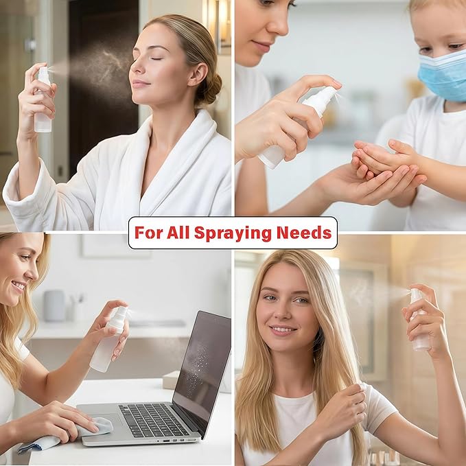 1.7oz/50ml-Small Spray Bottle 360° Angle Work, Portable Refillable Leak Proof Travel Mini Spray Bottle.For Perfume Toner Hair spray Facial Moisturizing 【1.7oz/50ml-(Pack of 2) & Spary Bottle】